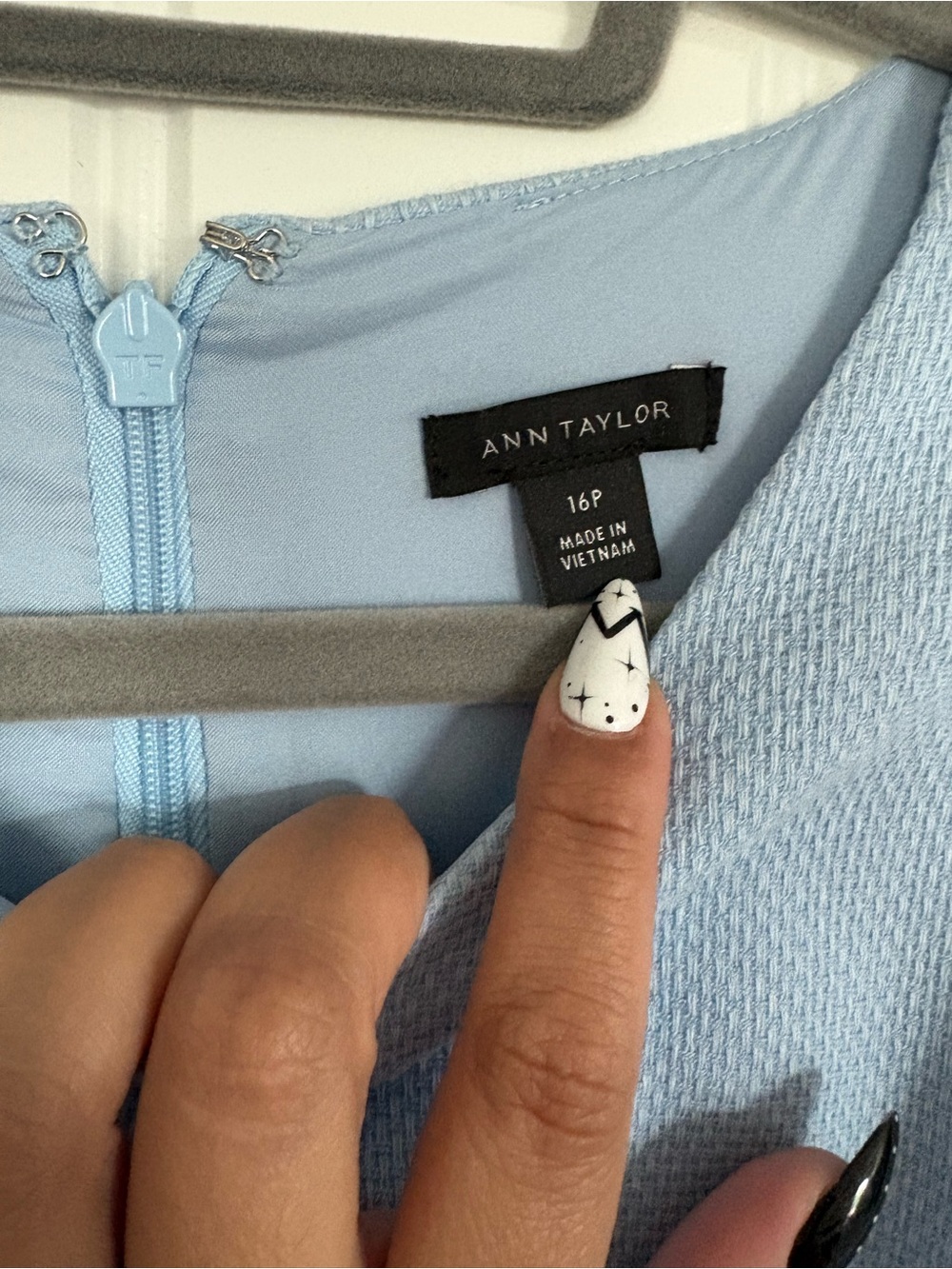Ann Taylor Pale Blue Short Sleeve Shift Dress with Gold Buttons - Picture 2 of 3